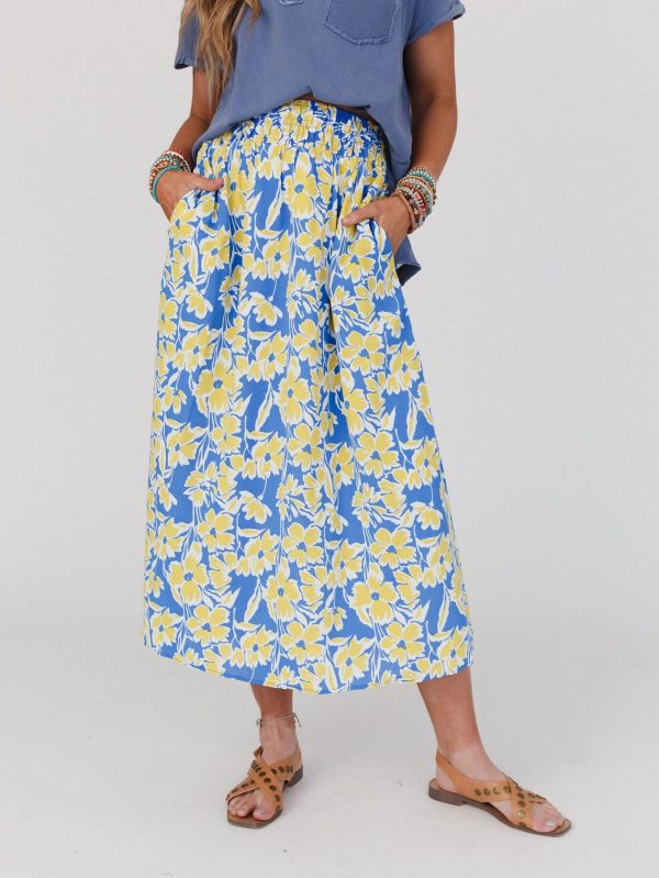 Young And Free Smocked Midi Skirt – Blue