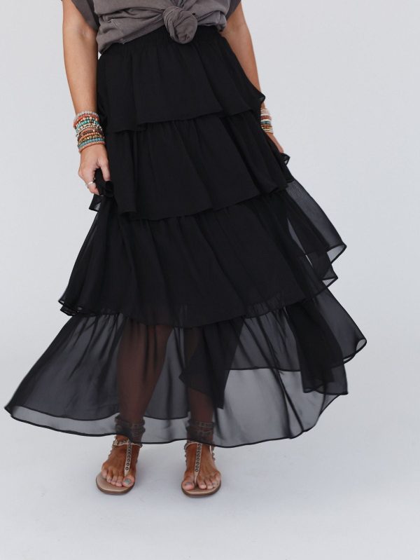 Tiers Of Joy Ruffle Maxi Skirt – Black